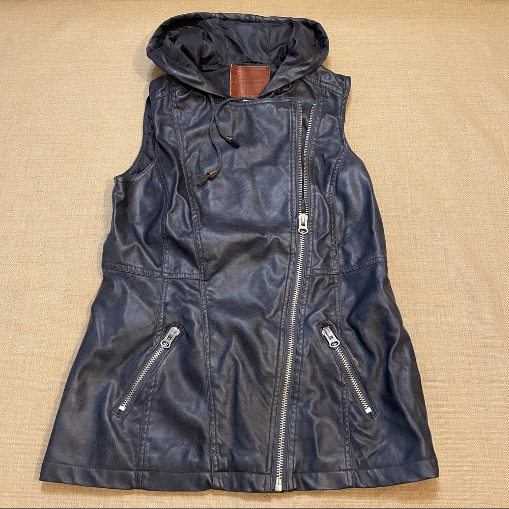Miss London Navy Blue Faux Leather Vegan Vest Jacket